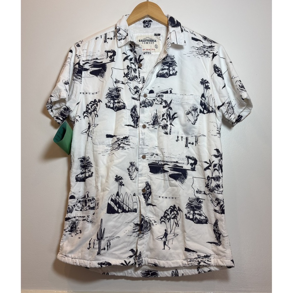 California Cowboy High Water‎ Surf Print Terry Lined Shirt Mens Medium Dreamin